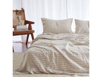 100% pure French linen Sheet Set in Beige Gingham