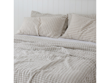 QUEEN / KING French linen Quilted Coverlet Beige Gingham