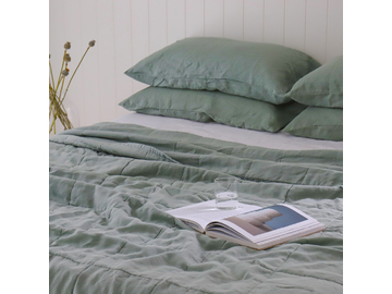 QUEEN / KING French linen Quilted Coverlet Sage