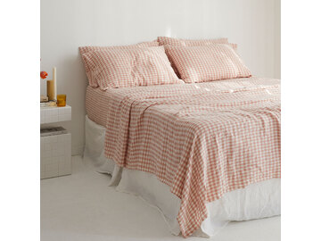 100% pure French linen Sheet Set in CLAY Gingham