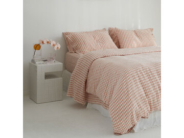 100% pure French linen Duvet Cover in CLAY Gingham