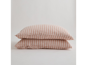 100% Pure Linen CLAY Gingham Standard Pillowcase Set (2)
