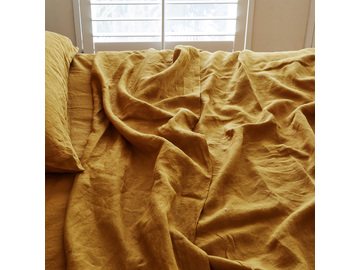 French linen flat sheet in Mustard