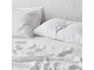 French linen flat sheet in White