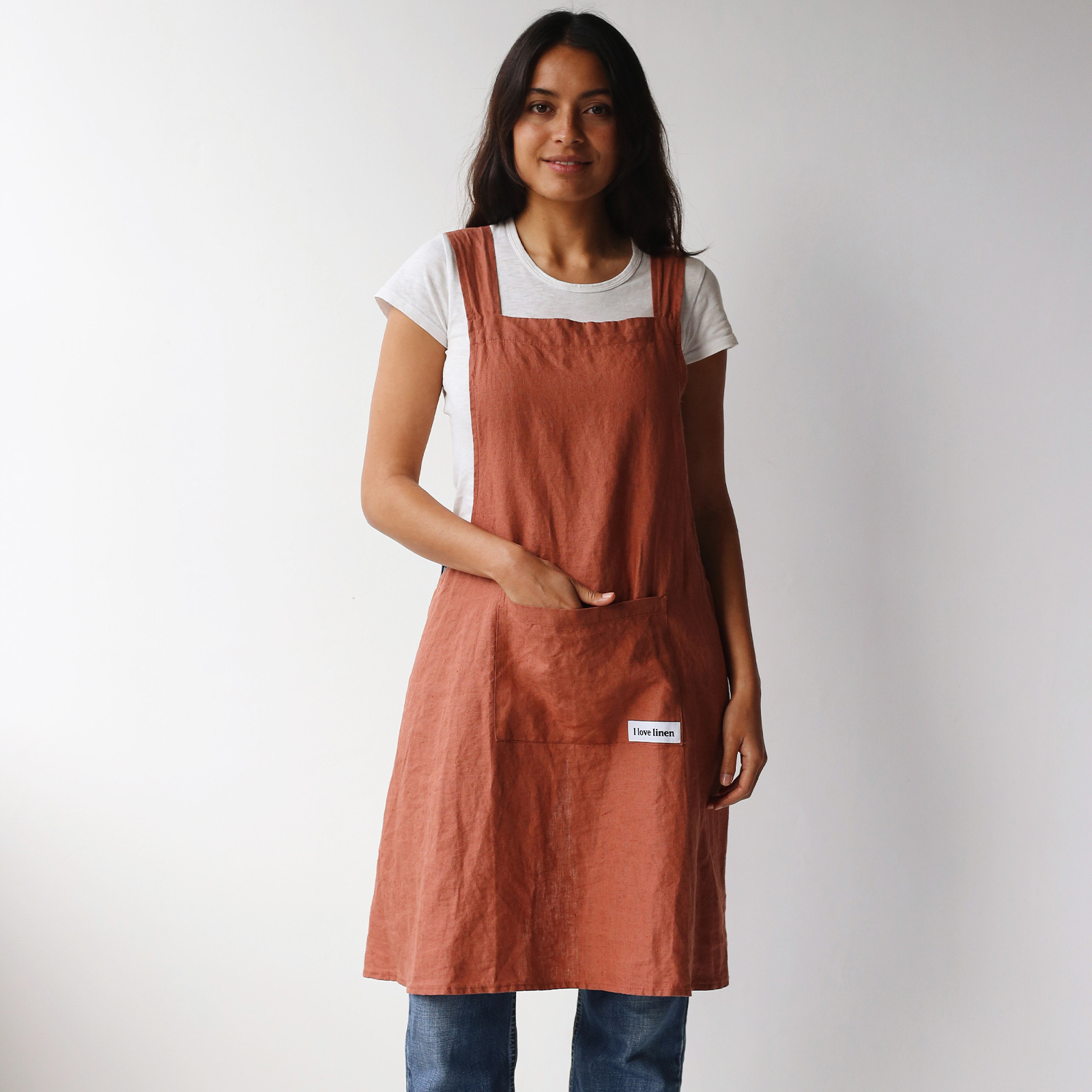 French linen Apron in Sienna