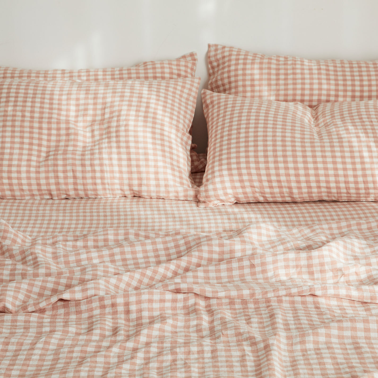 100% pure French linen Sheet Set in CLAY Gingham