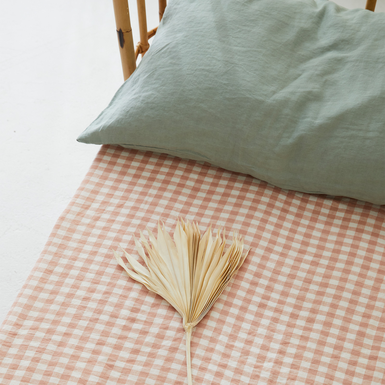 CLAY Gingham French linen Cot Sheet