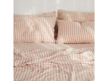 100% pure French linen Sheet Set in CLAY Gingham