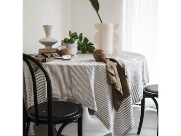 French Linen Table Cloth in Charcoal Stripes