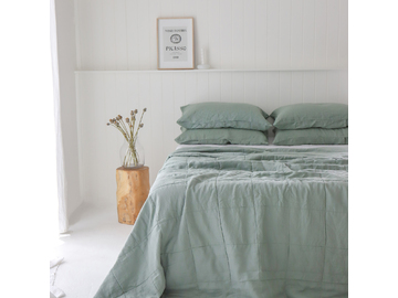 QUEEN / KING French linen Quilted Coverlet Sage