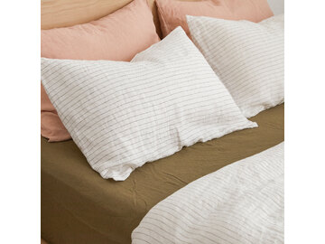 100% pure French linen Duvet Cover in Olive Stripe