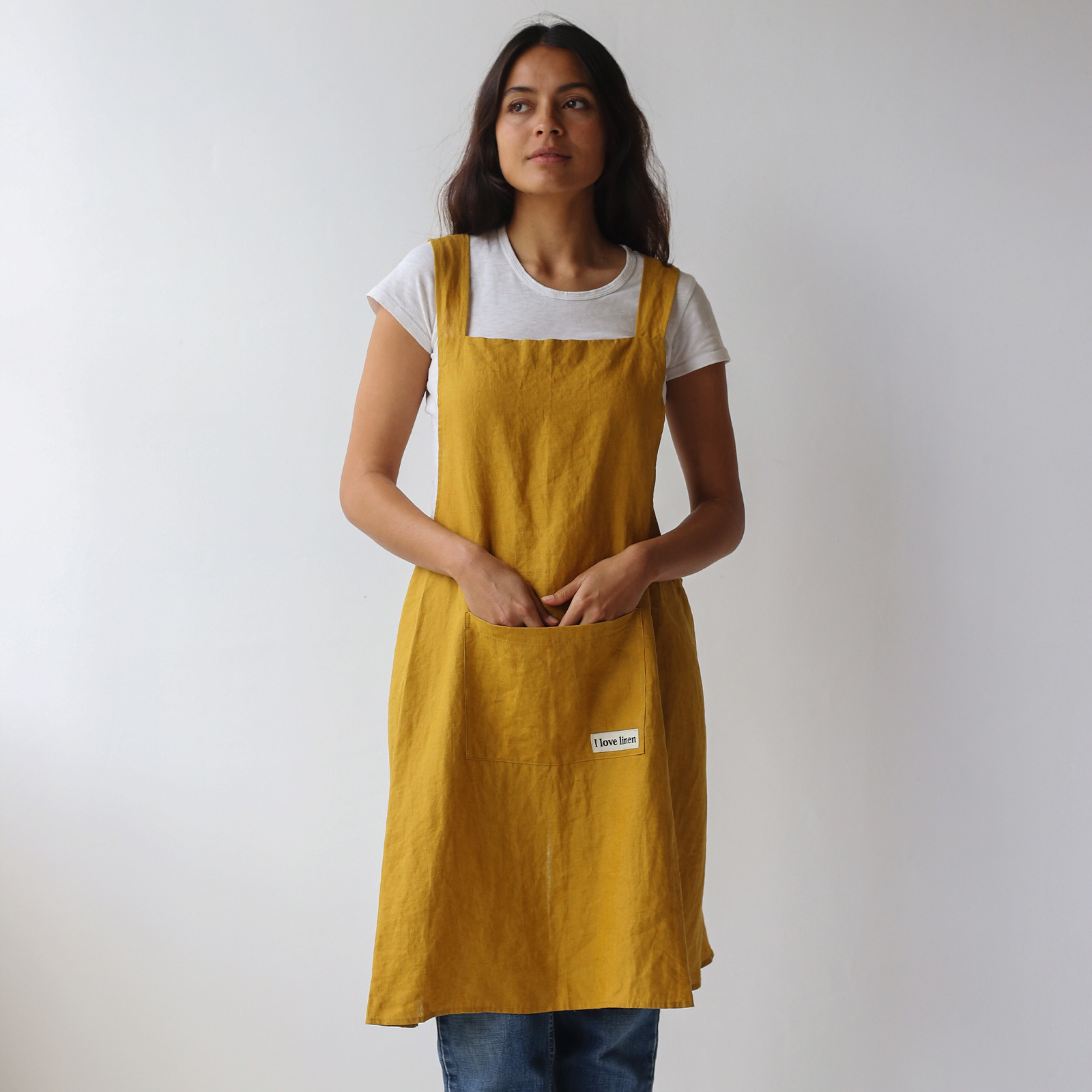 French linen Apron in Mustard