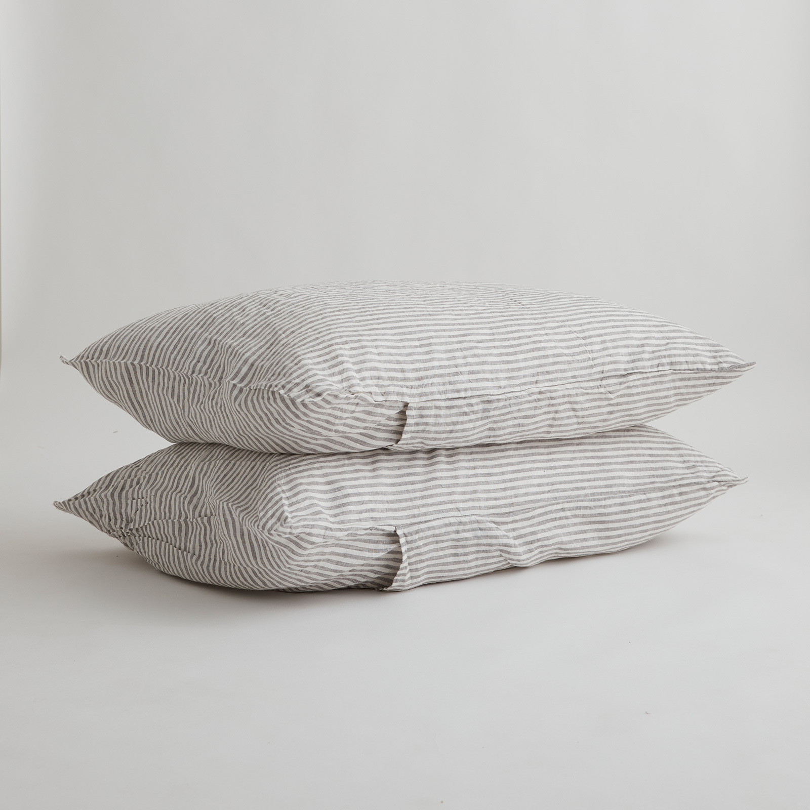 100% Pure Linen Soft Grey Stripes Standard Pillowcase Set (2)