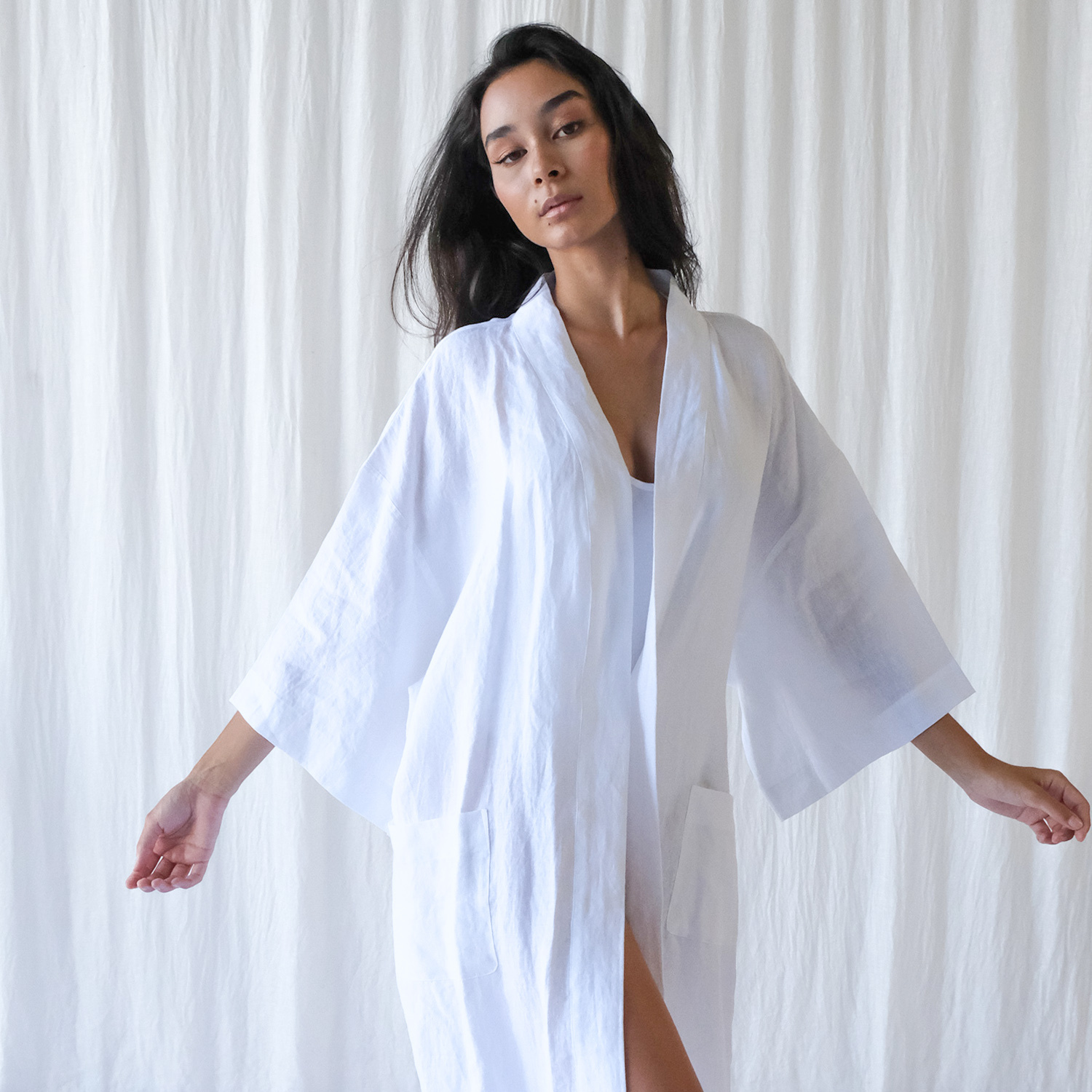 French Linen Robe in White