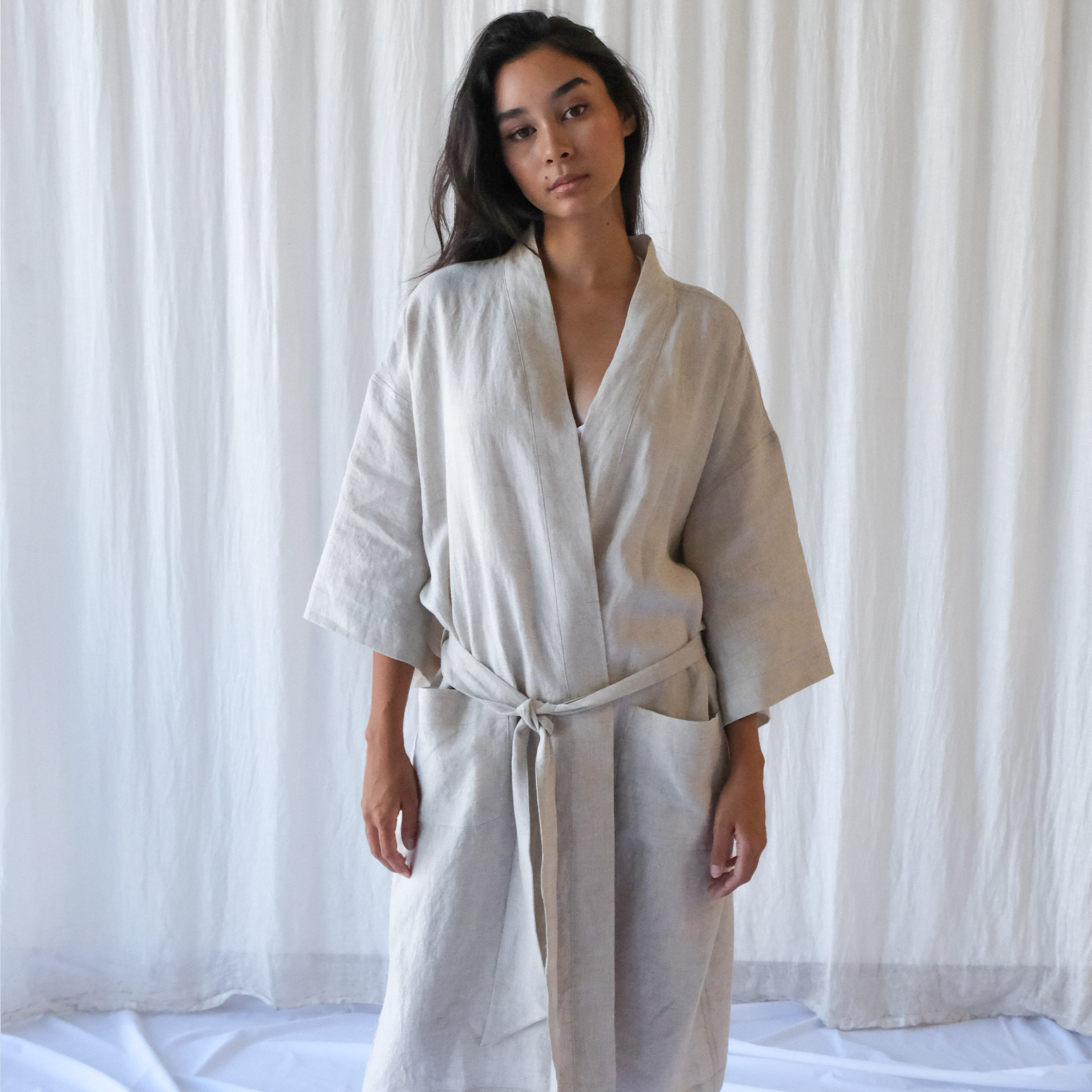 French Linen Robe in Natural