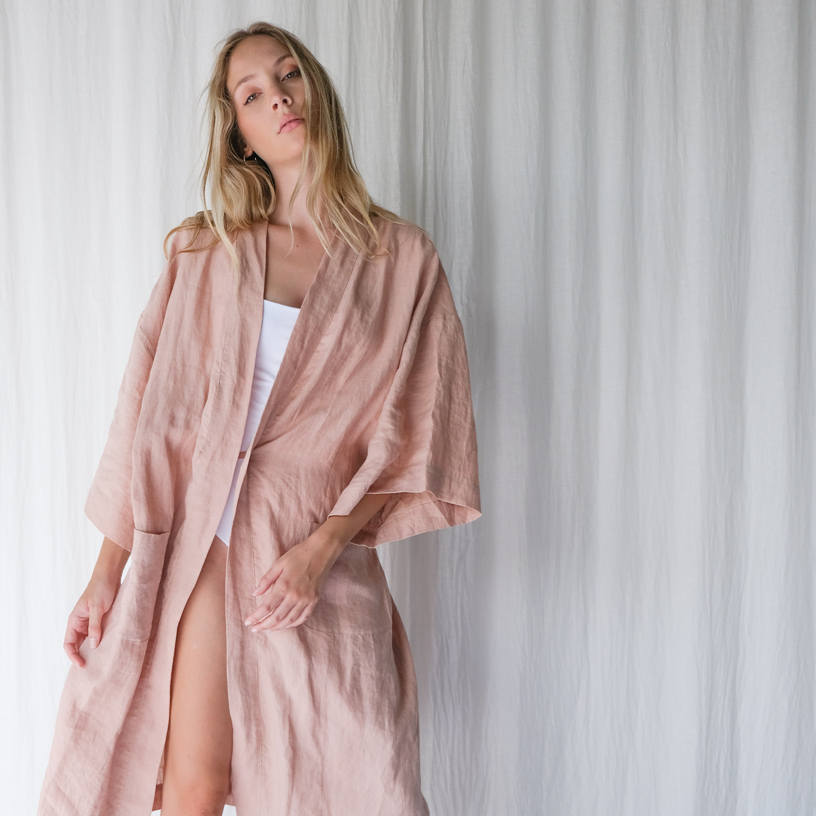 French Linen Robe in Clay