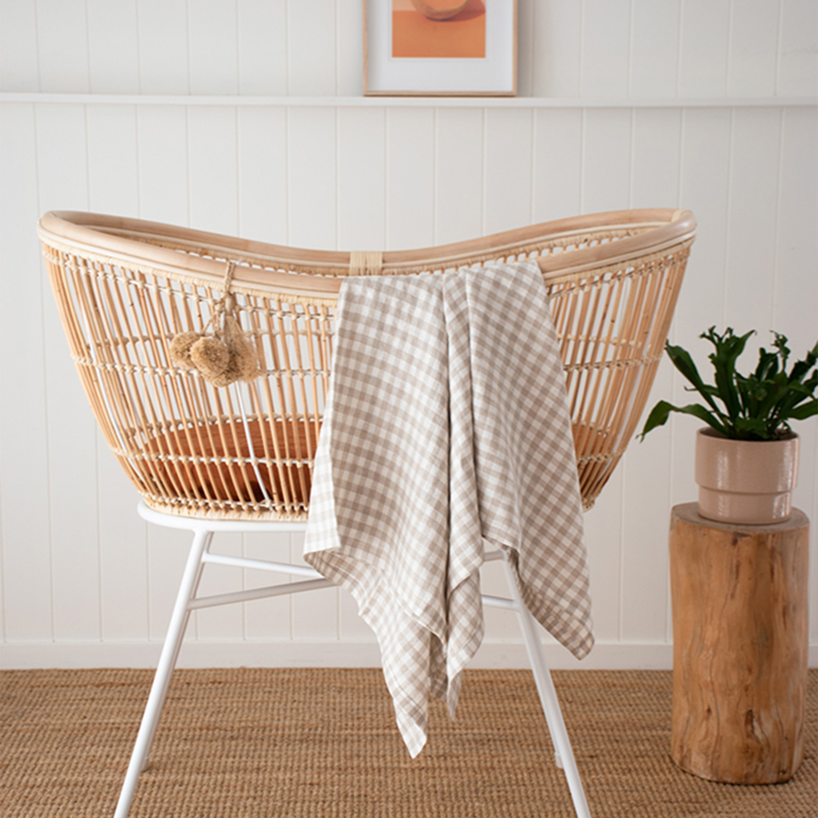 Beige Gingham French linen Swaddle