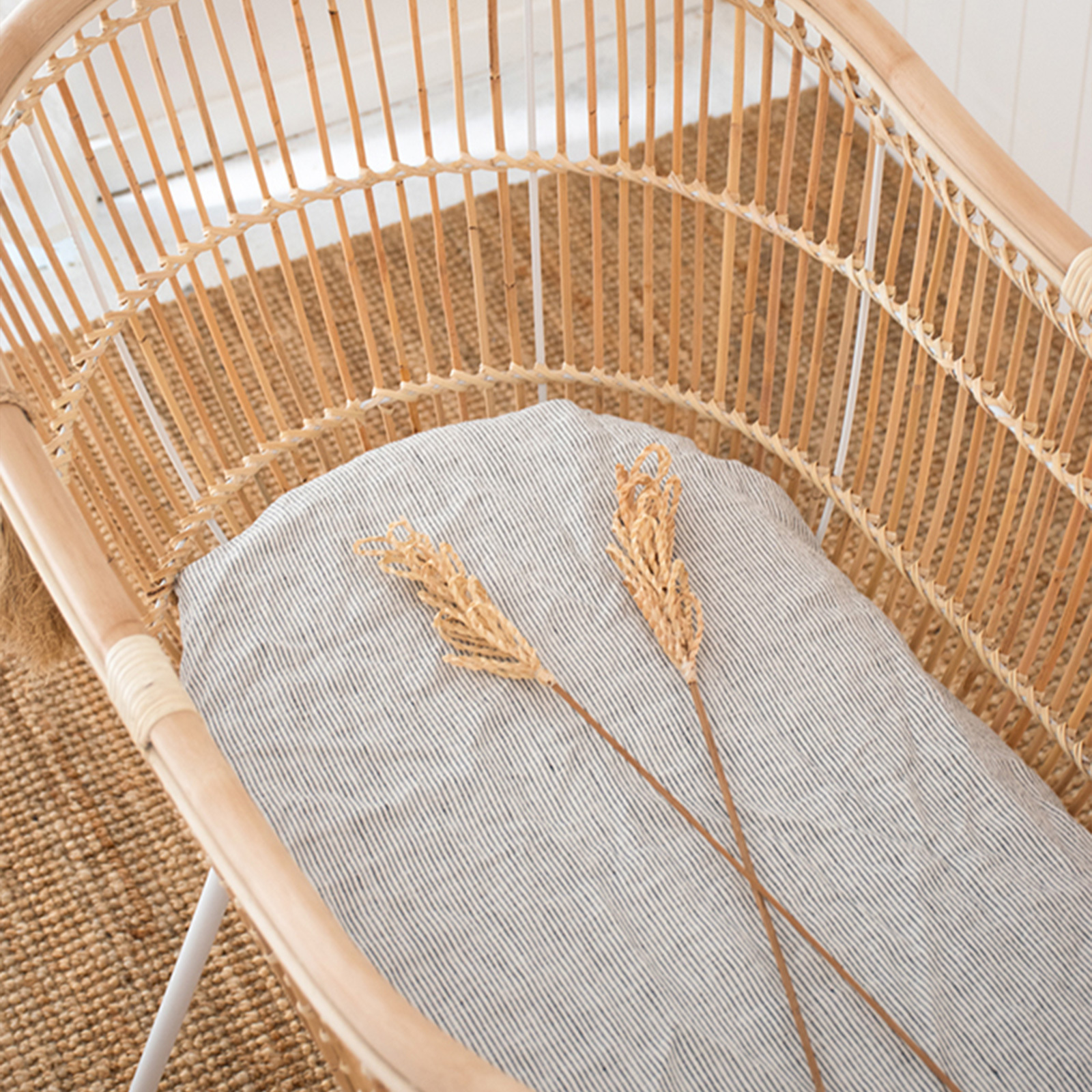 Pinstripe French linen Bassinet Sheet