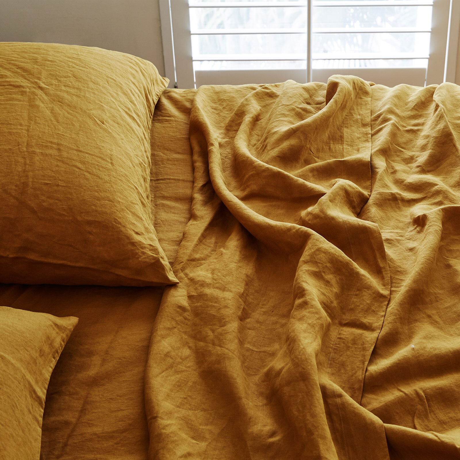 French linen Fitted Sheet in Mustard
