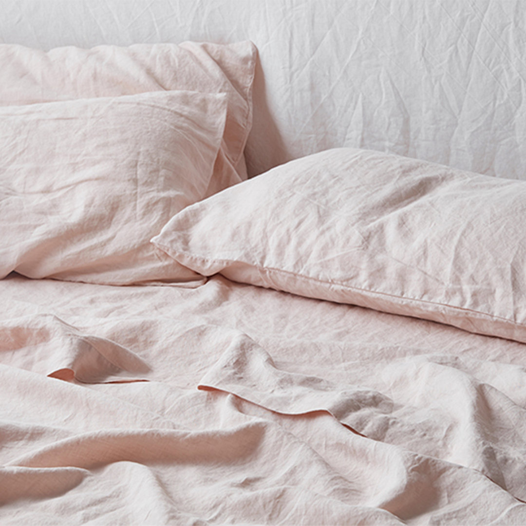 100% pure French linen sheet set in Blush