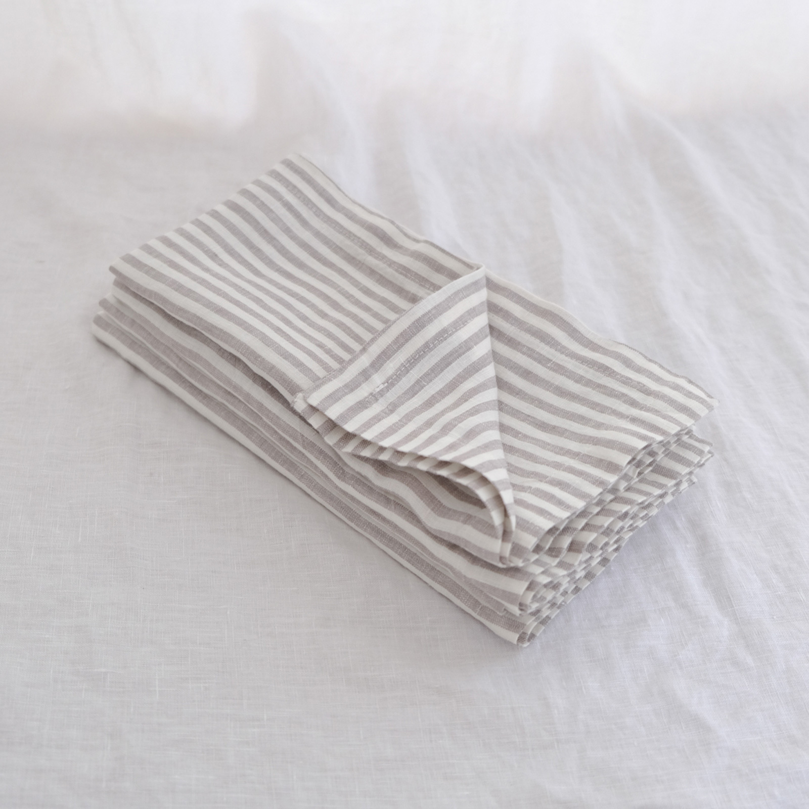Pure French linen Napkins in Soft Grey Stripes (set of 4)