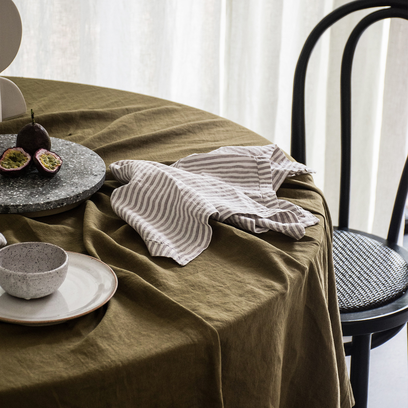 French Linen Table Cloth in Olive