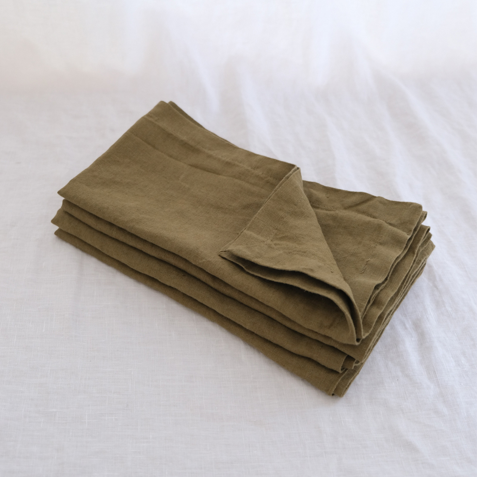 Pure French linen Napkins in Olive (set of 4)
