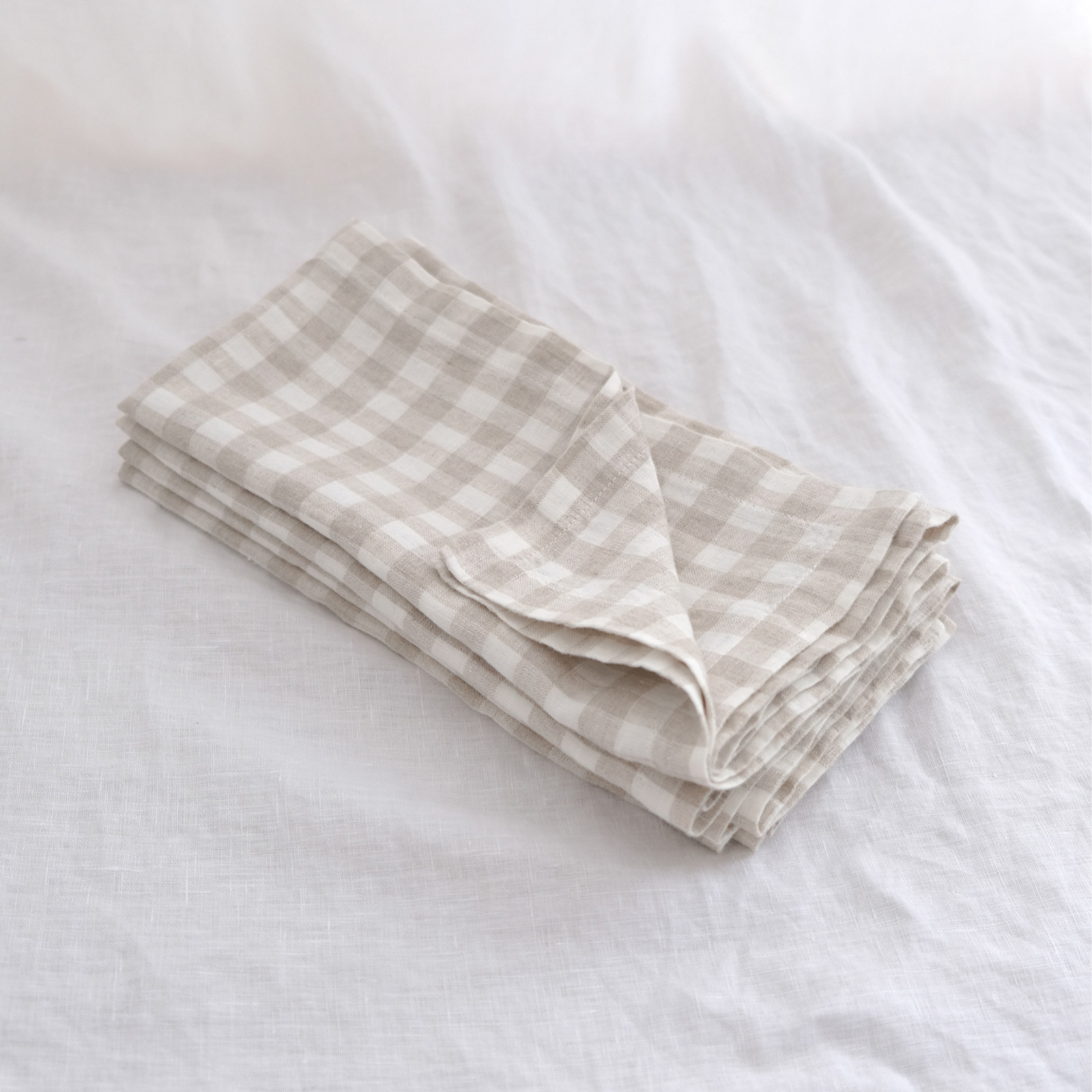 Pure French linen Napkins in Beige Gingham (set of 4)