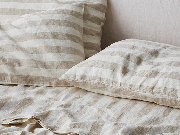 100% Pure Linen Thick Natural / Milk Stripes Standard Pillowcase Set (2)