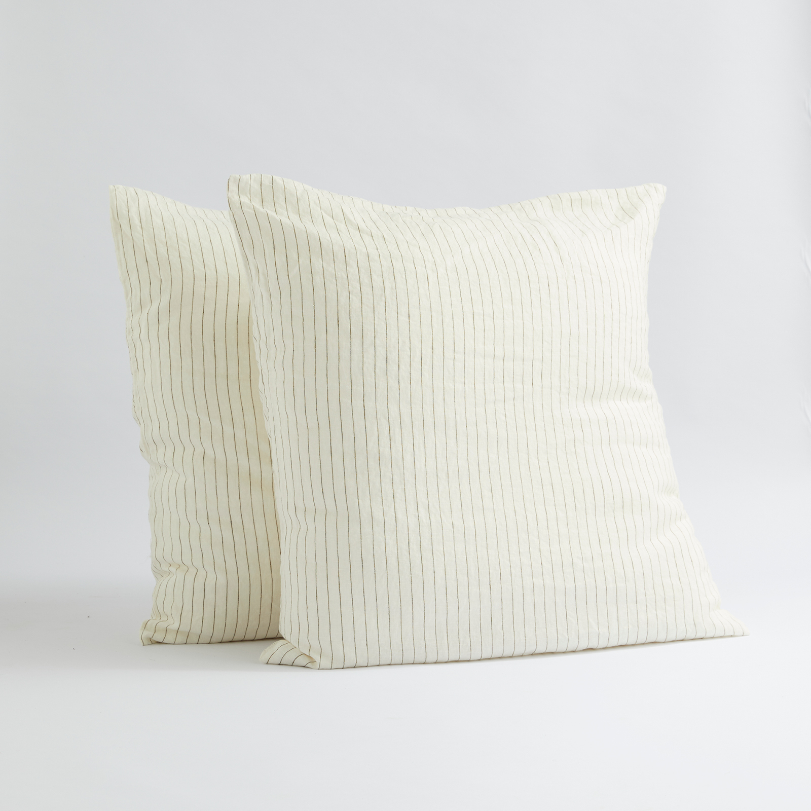 100% Pure Linen European Pillowcase Set in Olive Stripes (2)
