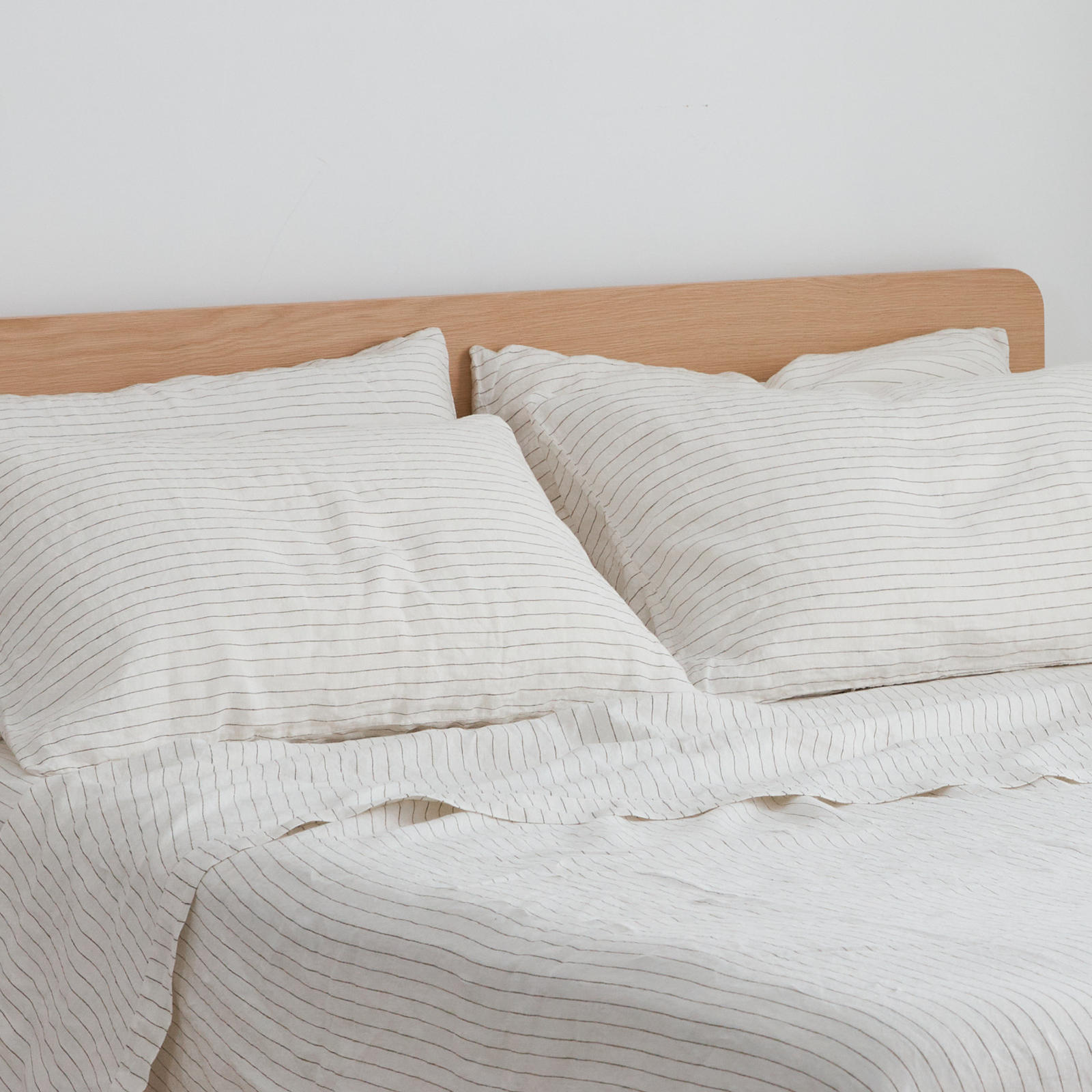 KING SIZE 100% Pure Linen Olive Stripe Pillowcase Set (2)