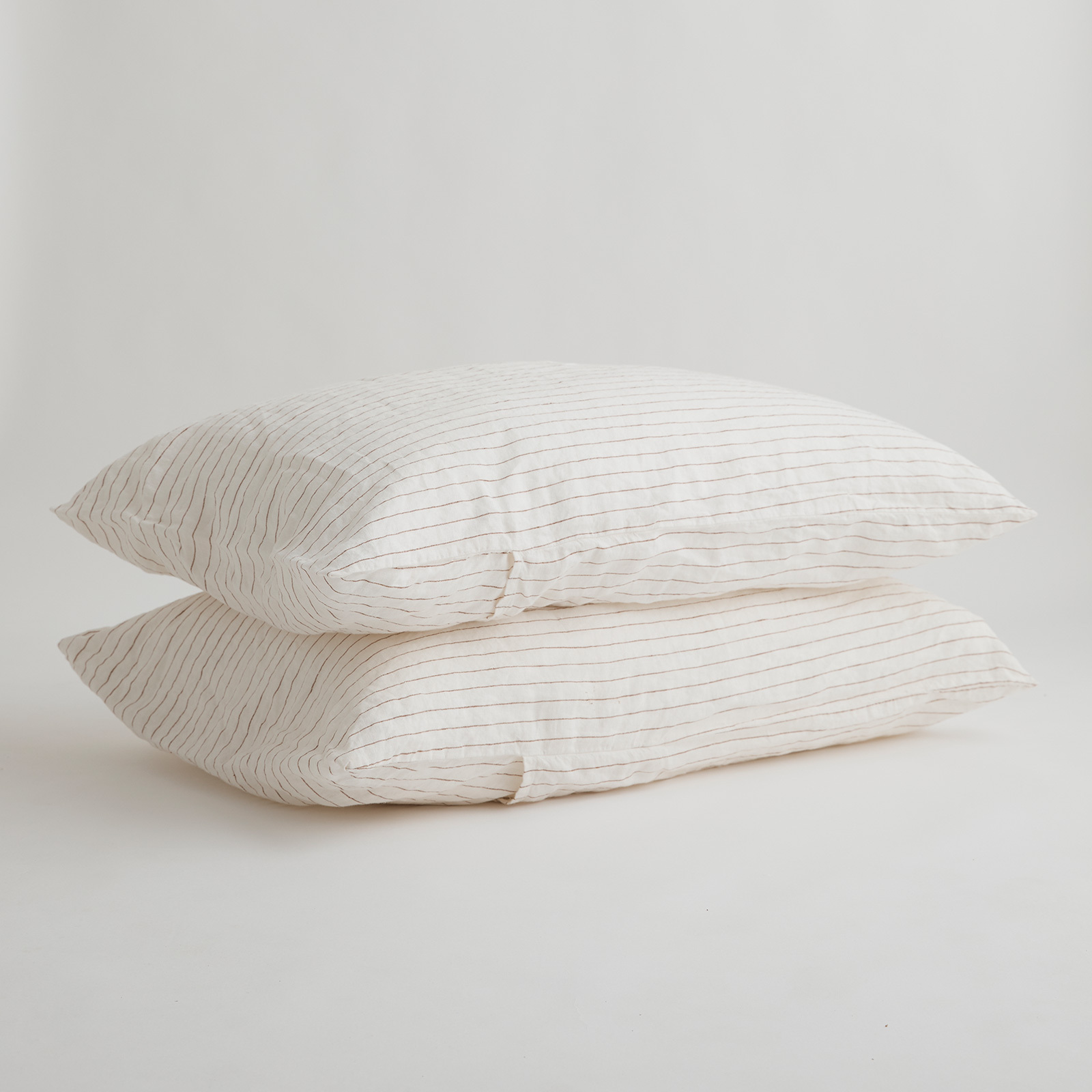 100% Pure Linen Cocoa Stripe Standard Pillowcase Set (2)