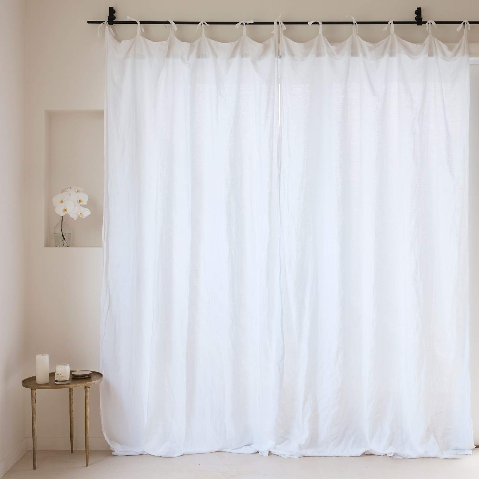 Pure French Linen Curtain Set in White 