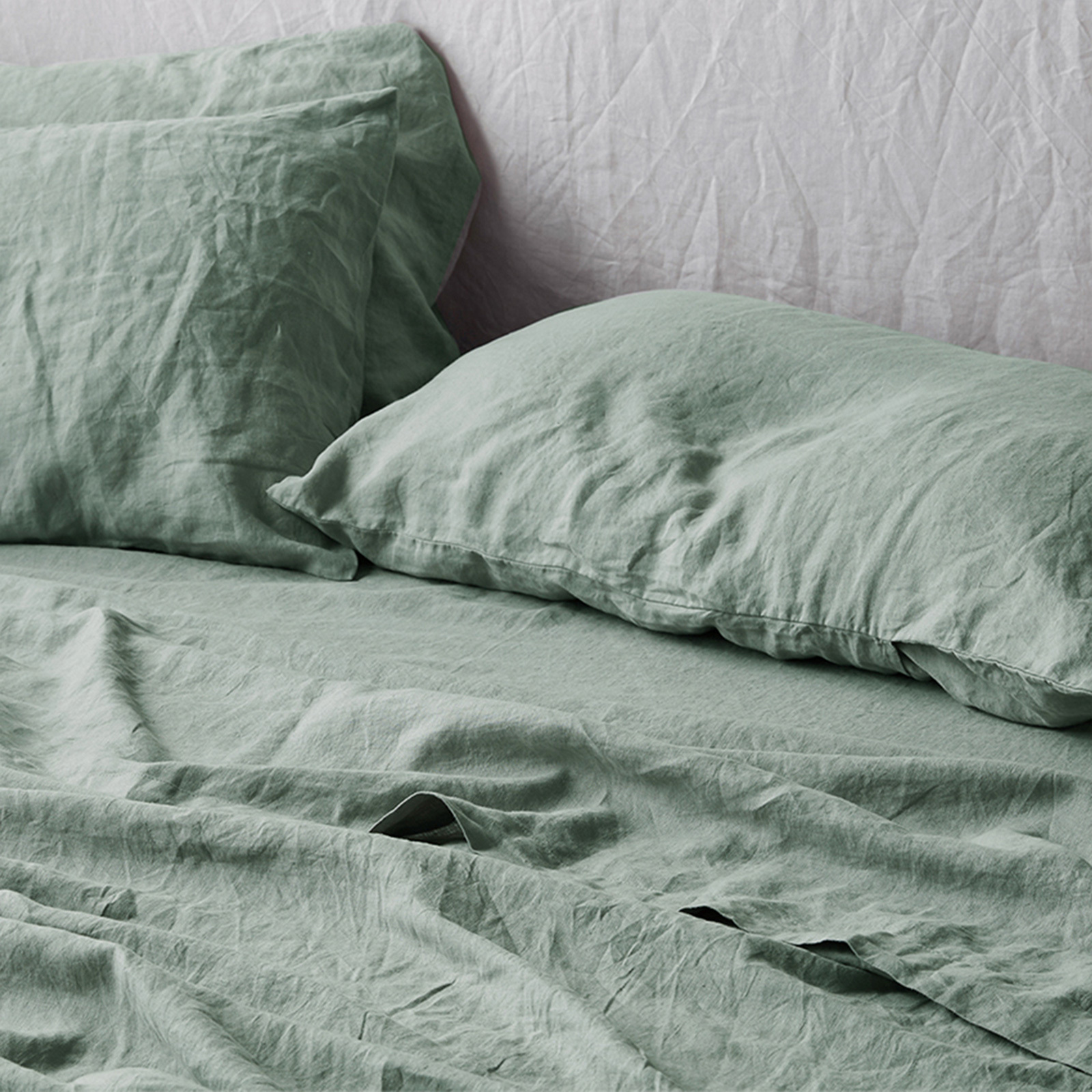 French linen flat sheet in Sage