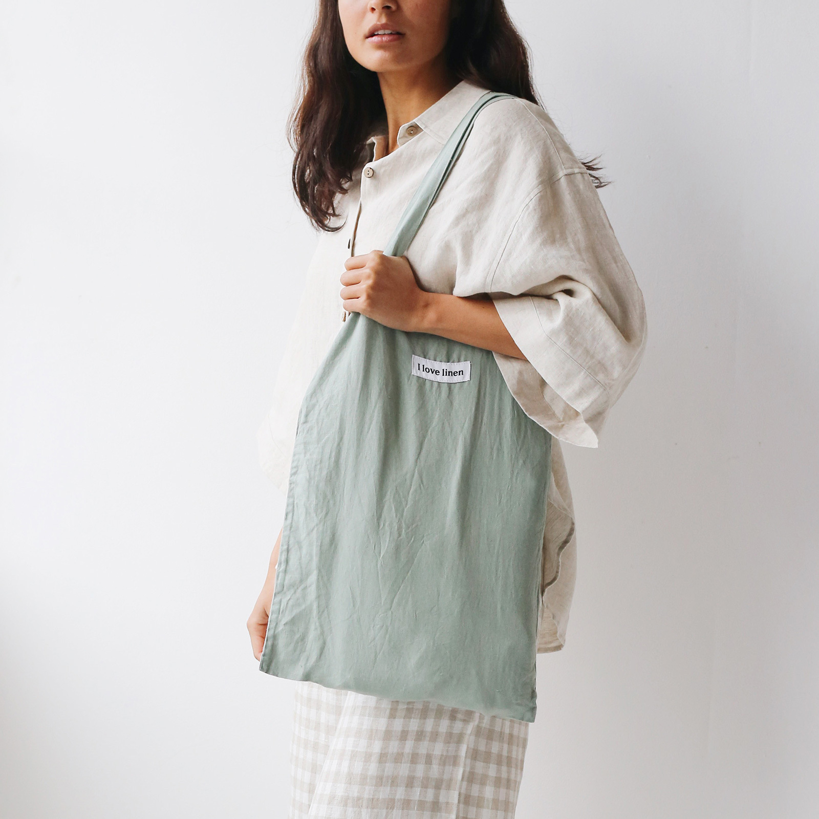 French Linen Market Bag in Sage