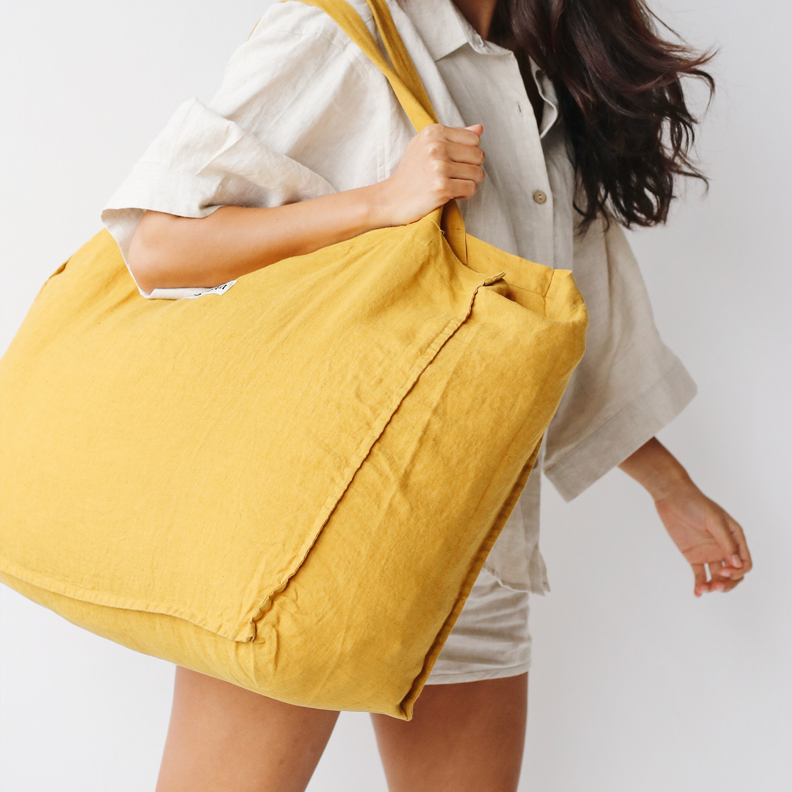 French Linen Carry All Bag in Mustard
