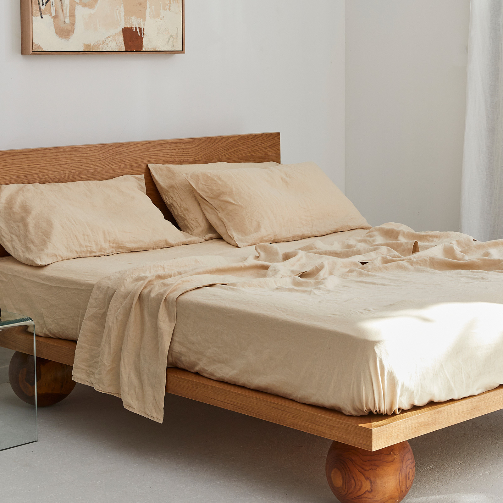 French linen Flat Sheet in Crème