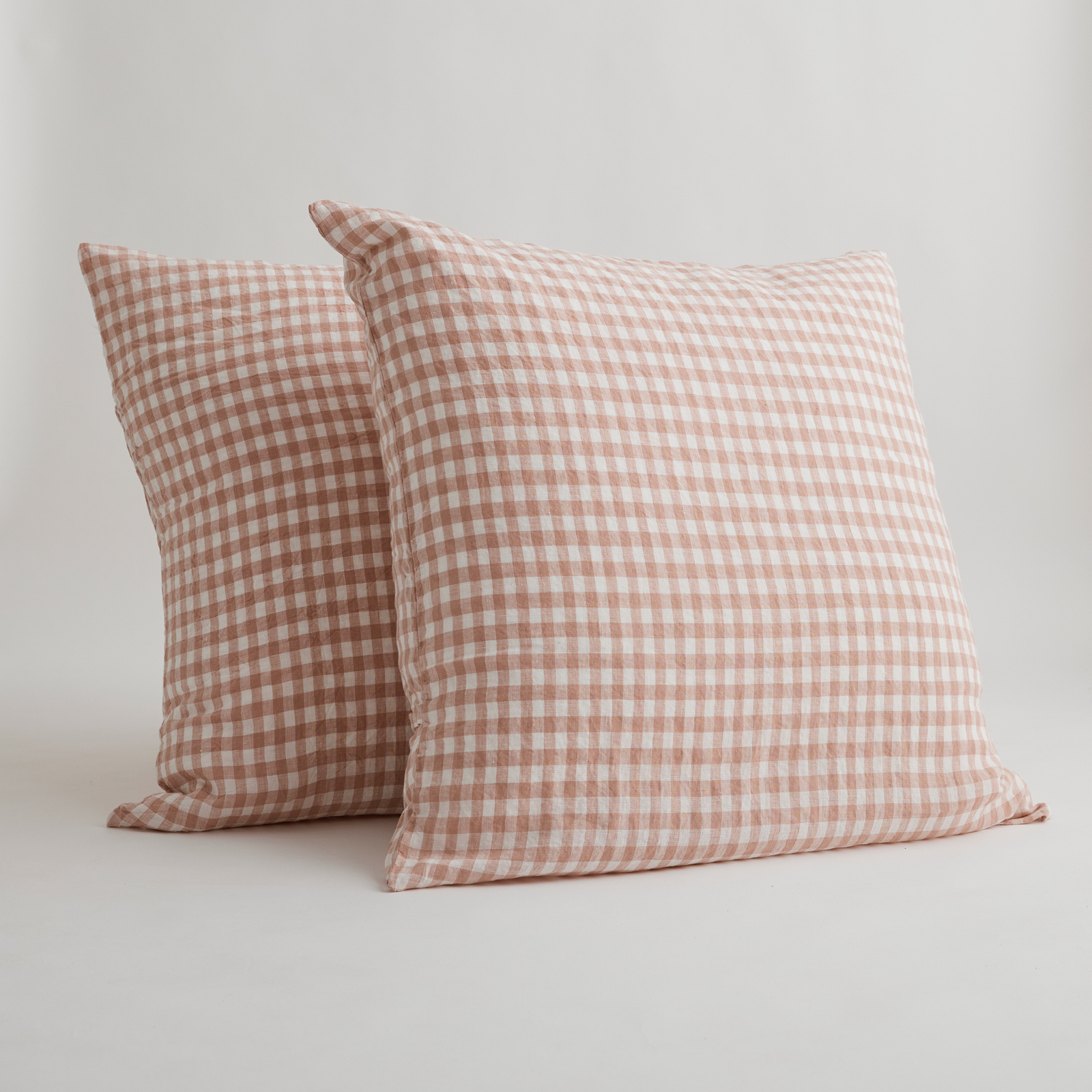 100% Pure Linen European Pillowcase Set in Clay Gingham (2)