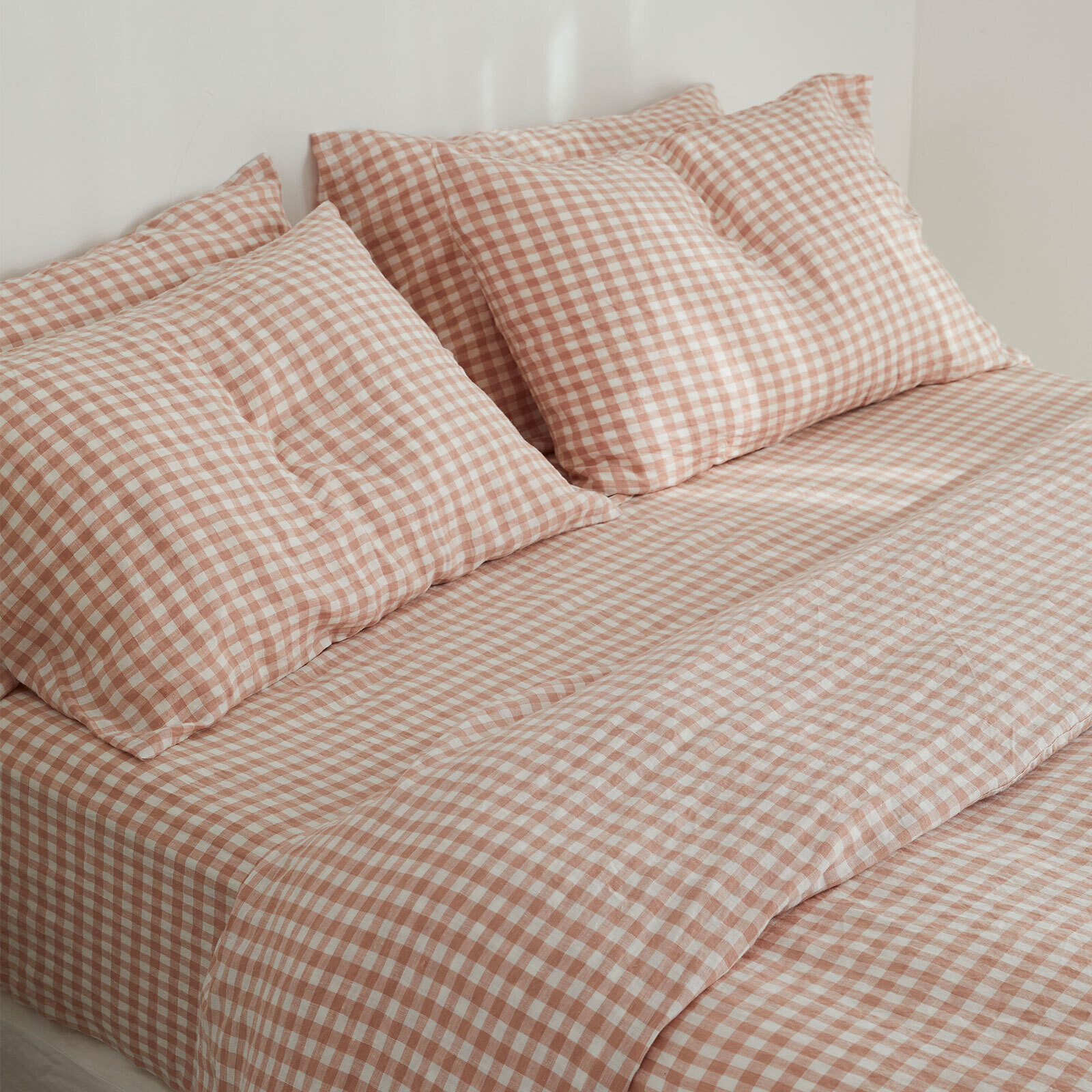 100% pure French linen Duvet Cover in CLAY Gingham