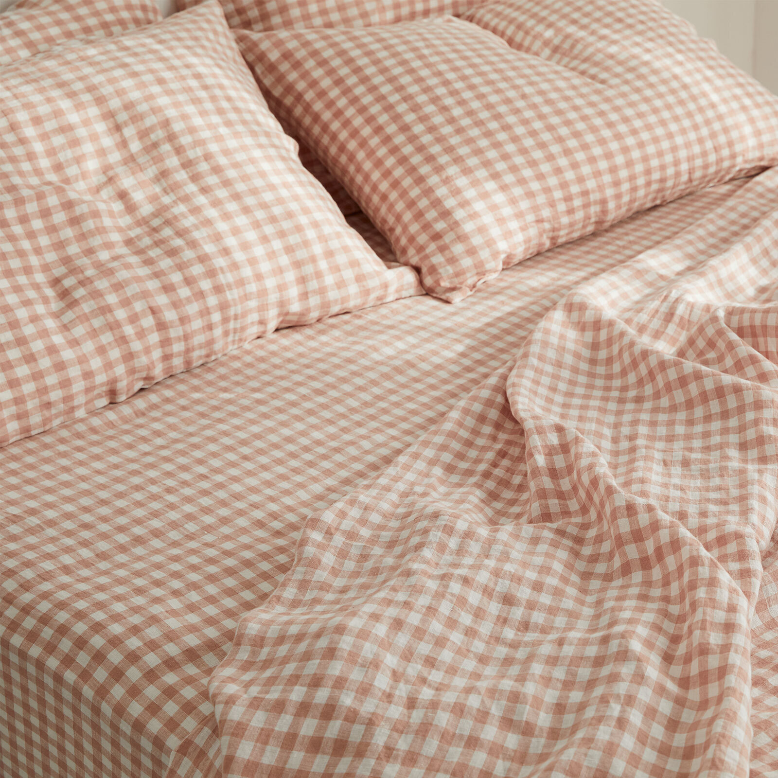 French linen Fitted Sheet in CLAY Gingham