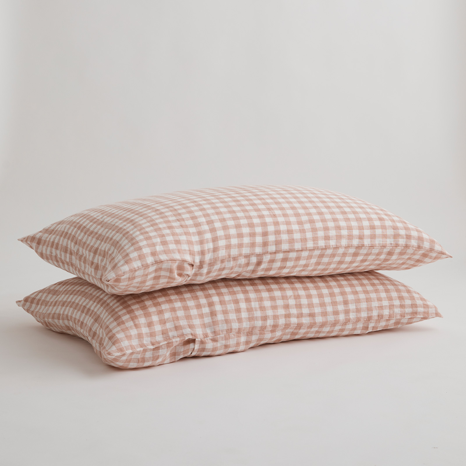 100% Pure Linen CLAY Gingham Standard Pillowcase Set (2)