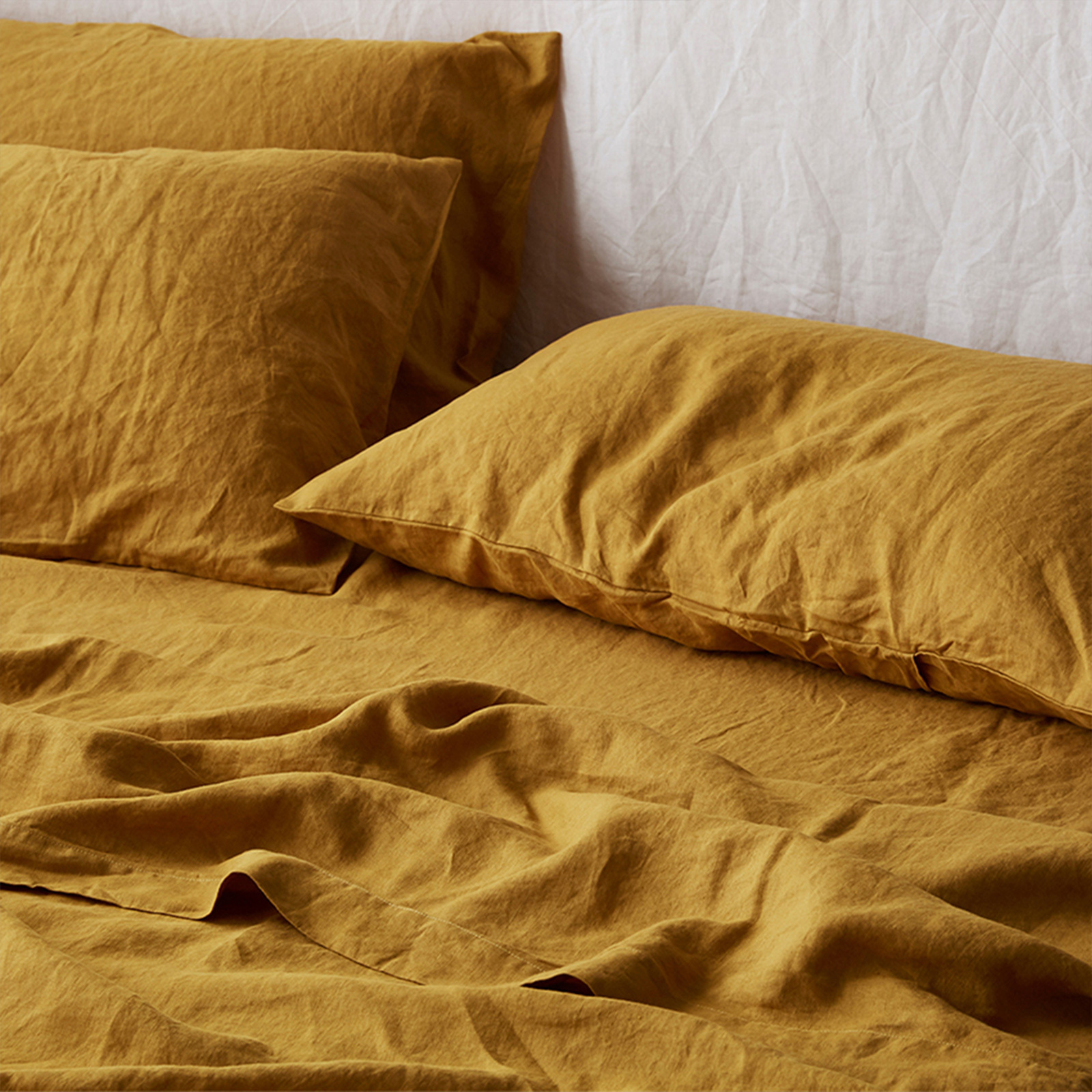 French linen flat sheet in Mustard