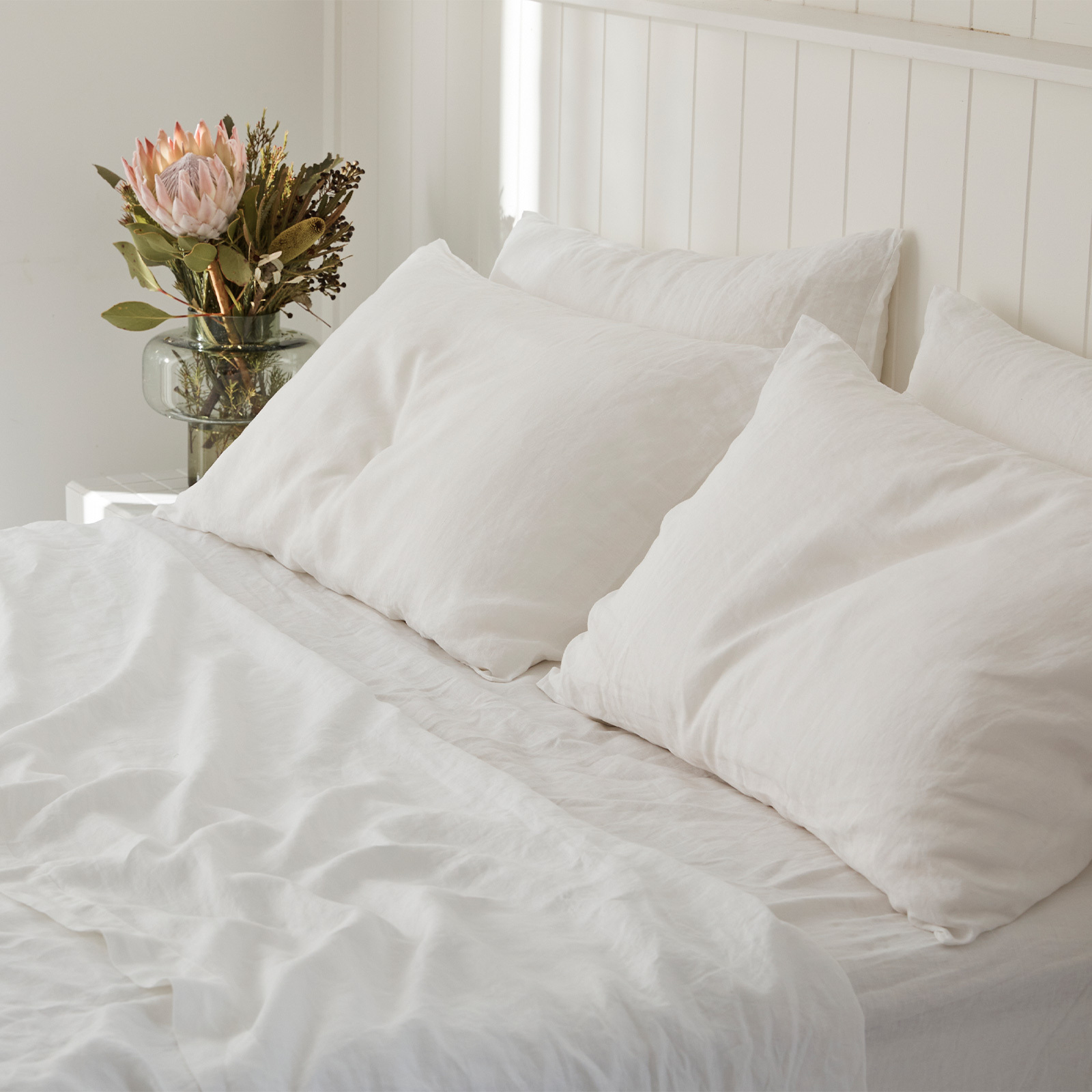 French linen flat sheet in White