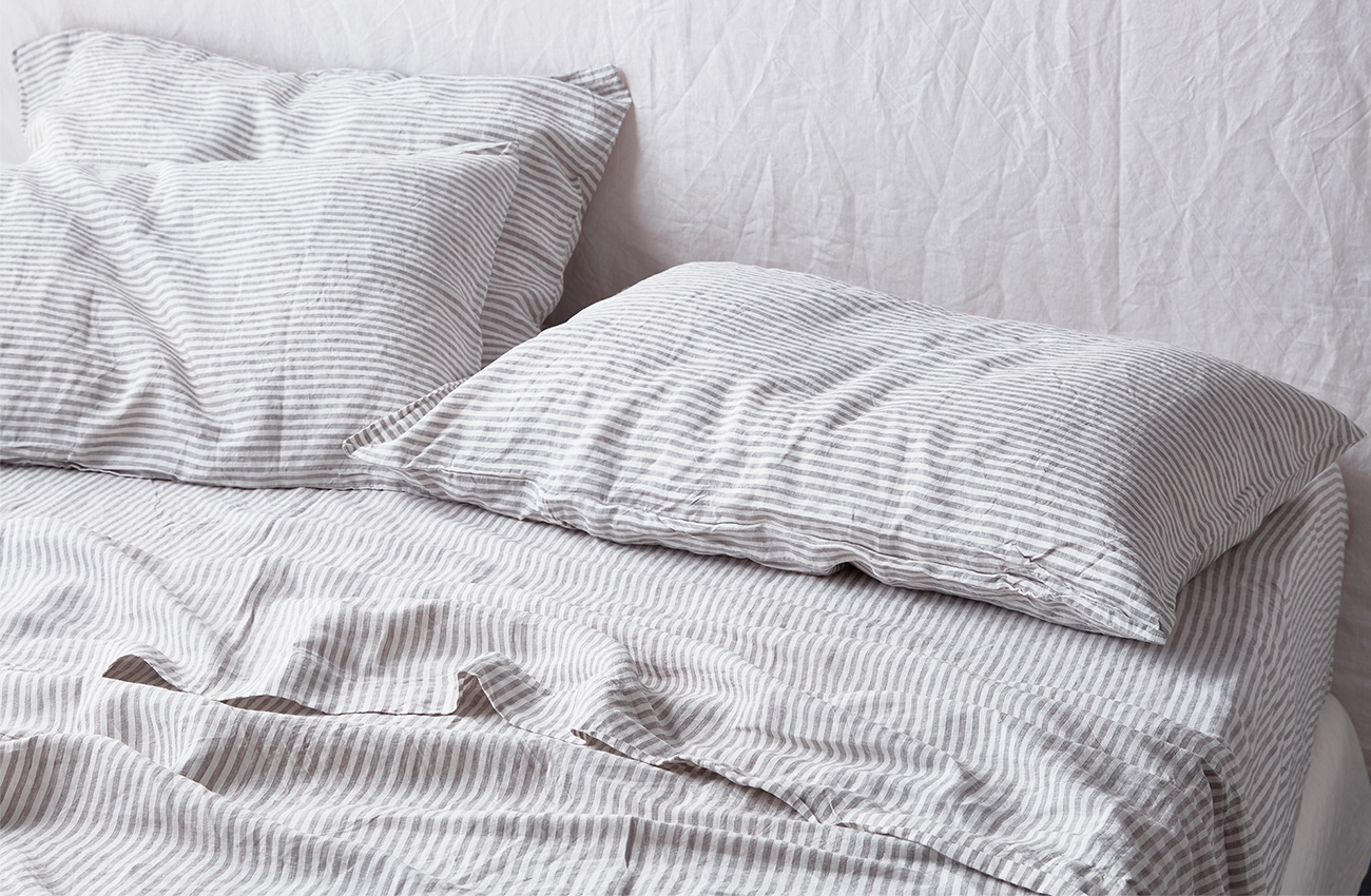 Soft grey stripe linen pillow case