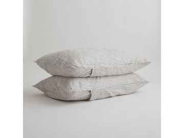 100% Pure Linen Soft Grey Stripes Standard Pillowcase Set (2)