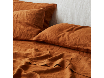 KING SIZE 100% Pure Linen Ochre Pillowcase Set (2)