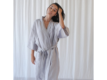 French Linen Robe in Soft Grey