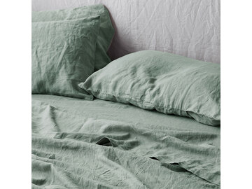 French linen fitted sheet in Sage