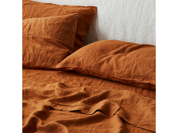 French linen Fitted Sheet in Ochre