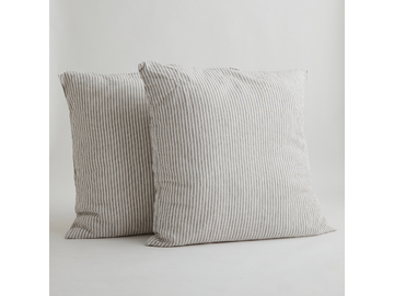 100% Pure Linen European Pillowcase Set in Soft Grey Stripes (2)